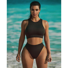 Load image into Gallery viewer, STRETCH RIB HIGH NECK BRA | BONE